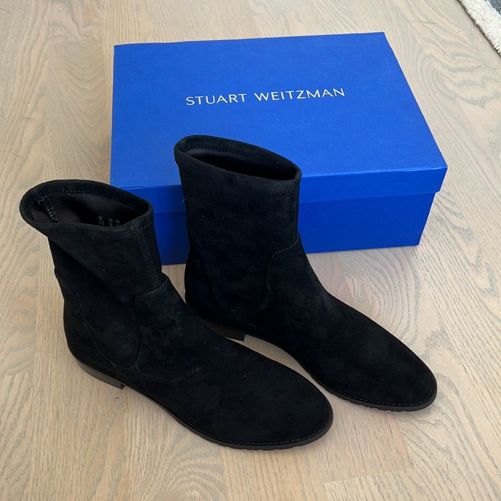 Black suede Stuart Weitzman booties